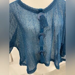 Noelle Blue Knit Poncho with Button Accents